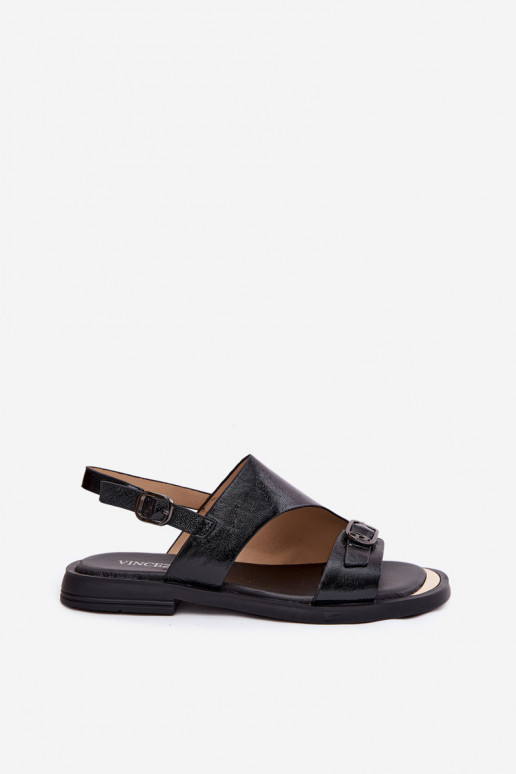 Schwarze Damen-Sandalen mit breitem Absatz Vinceza 86434