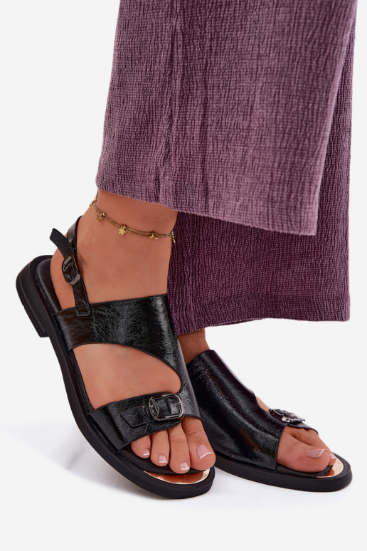 Schwarze Damen-Sandalen mit breitem Absatz Vinceza 86434
