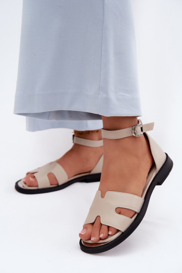 Leder-Damensandalen mit breitem Absatz Vinceza 62305, sandfarben 2