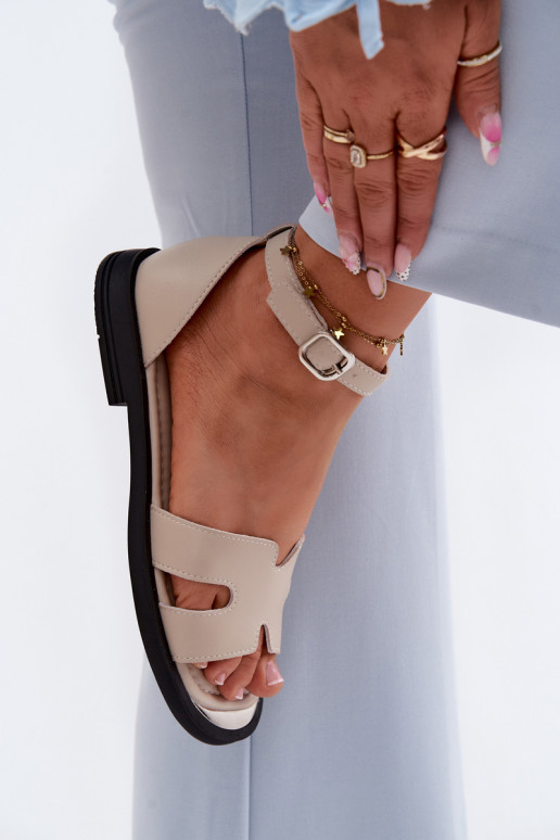 Leder-Damensandalen mit breitem Absatz Vinceza 62305, sandfarben