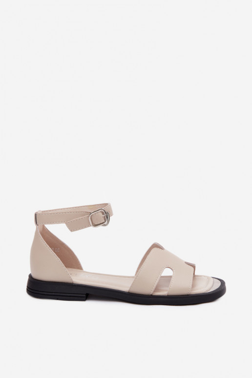Leder-Damensandalen mit breitem Absatz Vinceza 62305, sandfarben
