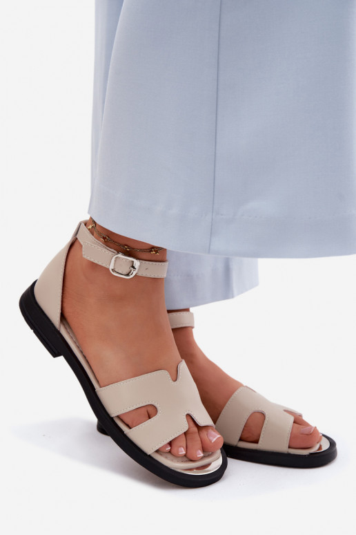 DamensandalenErmöglichtturalnej Skóry mit breiten Absätzen Vinceza 62305 Beige