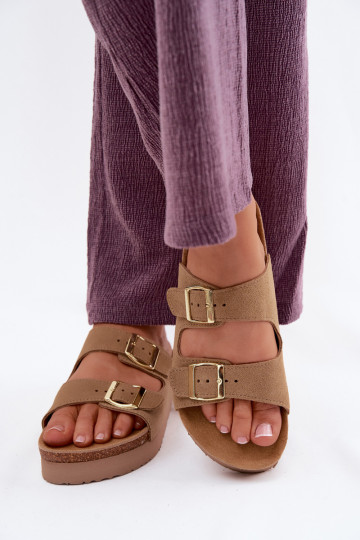 Leder-Platformsandalen mit Schnallen Vinceza 102657, sandfarben