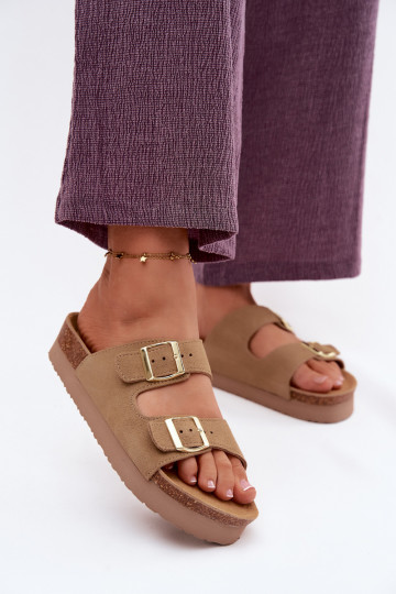 Leder-Platformsandalen mit Schnallen Vinceza 102657, sandfarben 2