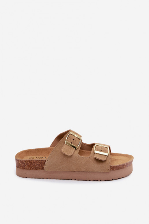 Leder-Platformsandalen mit Schnallen Vinceza 102657, sandfarben