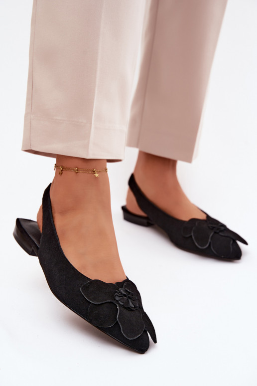 Schwarze Leder-Platformsandalen mit breitem Absatz und Blume Vinceza 66951