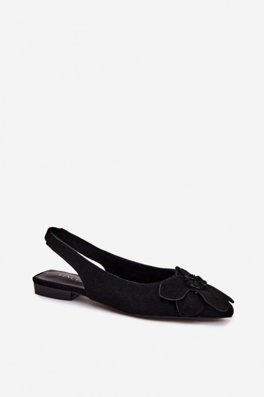 Schwarze Leder-Platformsandalen mit breitem Absatz und Blume Vinceza 66951