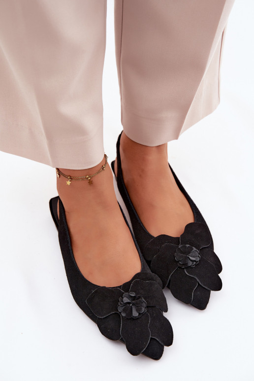 Schwarze Leder-Platformsandalen mit breitem Absatz und Blume Vinceza 66951