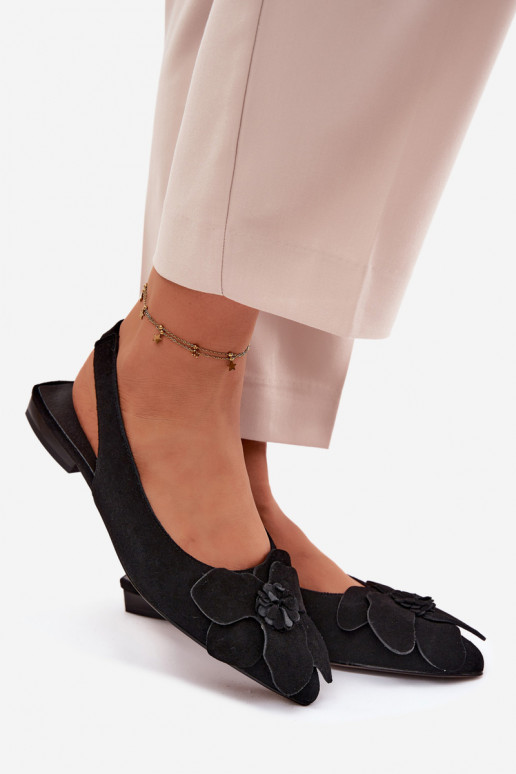 Schwarze Leder-Platformsandalen mit breitem Absatz und Blume Vinceza 66951