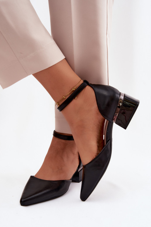 Schwarze Schuhe mit Absatz und Riemen Vinceza 62278