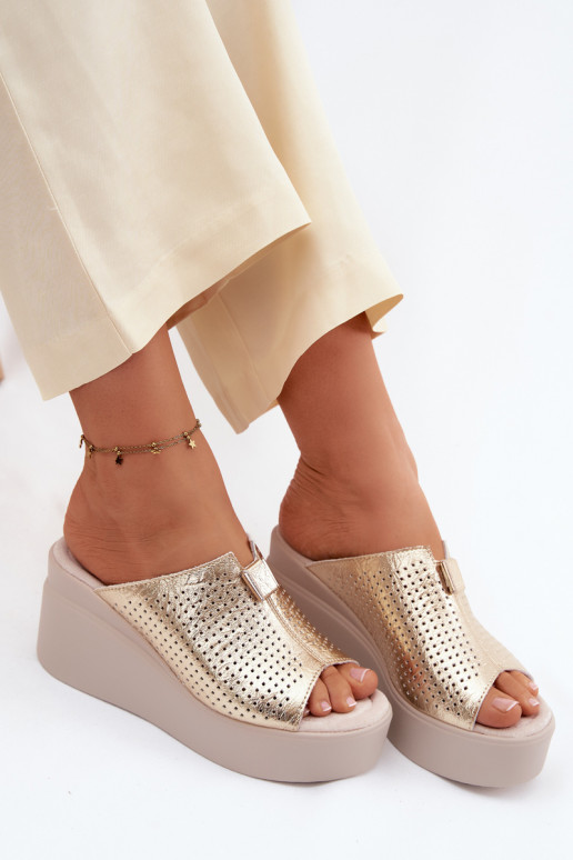 Goldene Damen-Plattformslipper aus Kunstleder Vinceza 95392