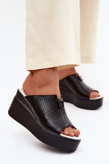 Schwarze Damen-Plattformslipper aus Kunstleder Vinceza 95392 2