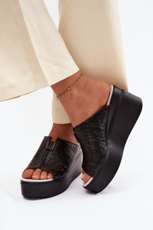 DamenhausschuheErmöglichtturalnej Skóry mit einer Plattform Vinceza 95392 schZuarze Farbe