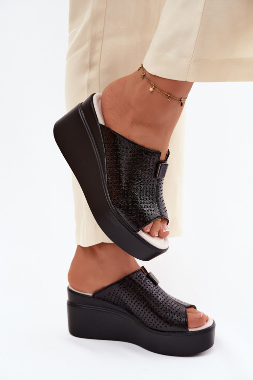 DamenhausschuheErmöglichtturalnej Skóry mit einer Plattform Vinceza 95392 schZuarze Farbe