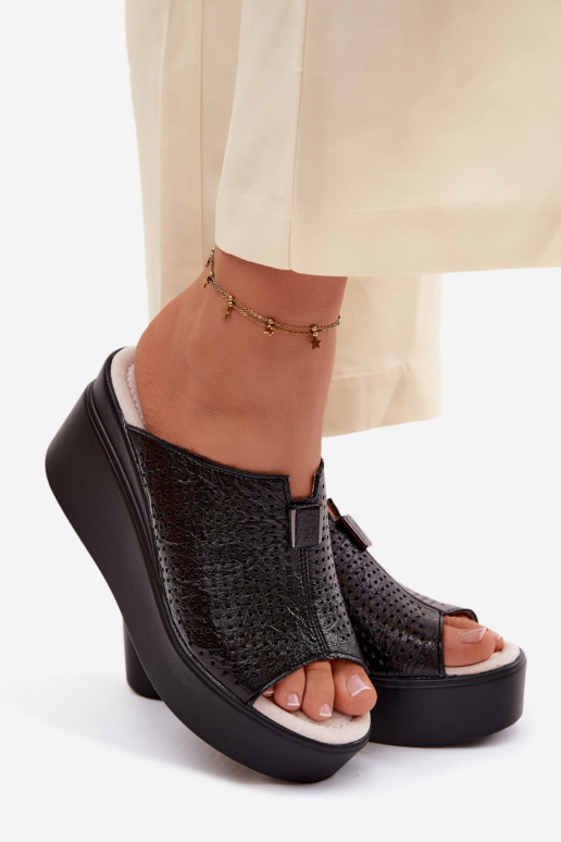 DamenhausschuheErmöglichtturalnej Skóry mit einer Plattform Vinceza 95392 schZuarze Farbe