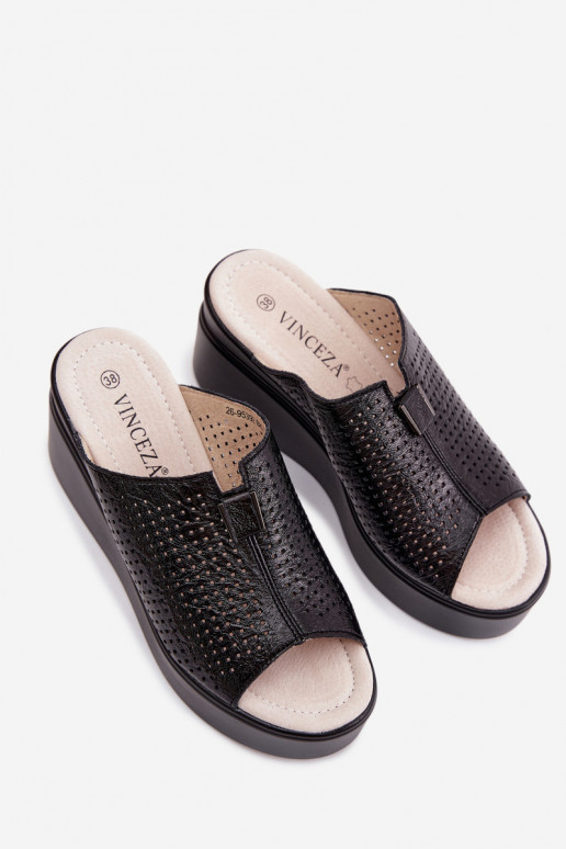 Schwarze Damen-Plattformslipper aus Kunstleder Vinceza 95392