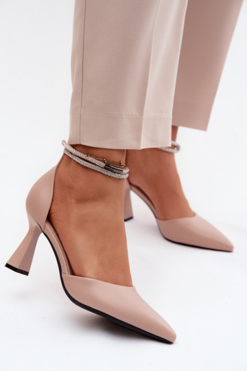 Beige Schuhe mit kleinem Absatz und glänzenden Riemen Vinceza 62283 2