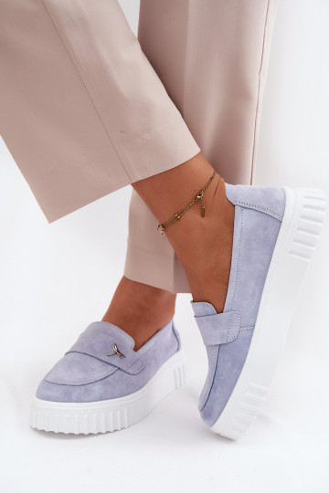Damen-Plattformslipper aus Kunstveloursleder Vinceza 93218 in Blau 2