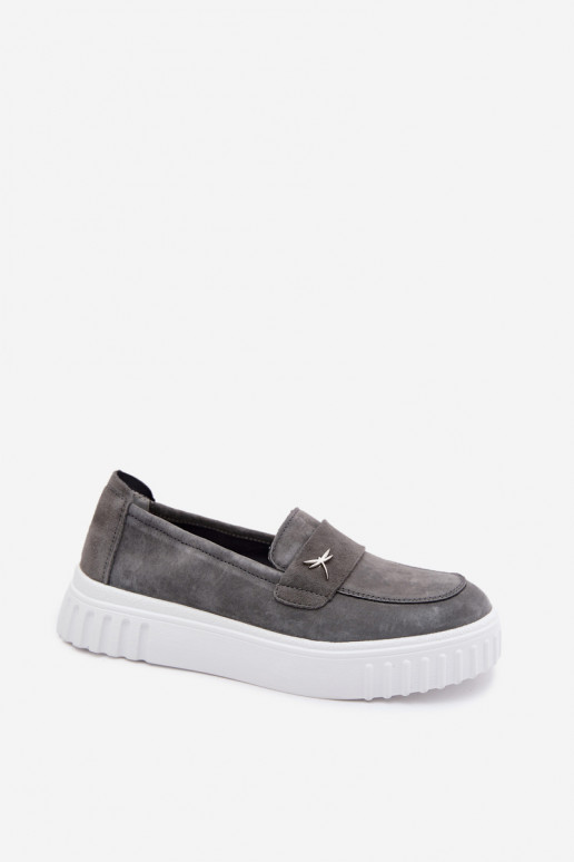 Damen-Plattformslipper aus Kunstveloursleder Vinceza 93218 in Grau