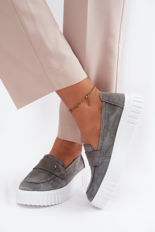 Damen-Plattformslipper aus Kunstveloursleder Vinceza 93218 in Grau