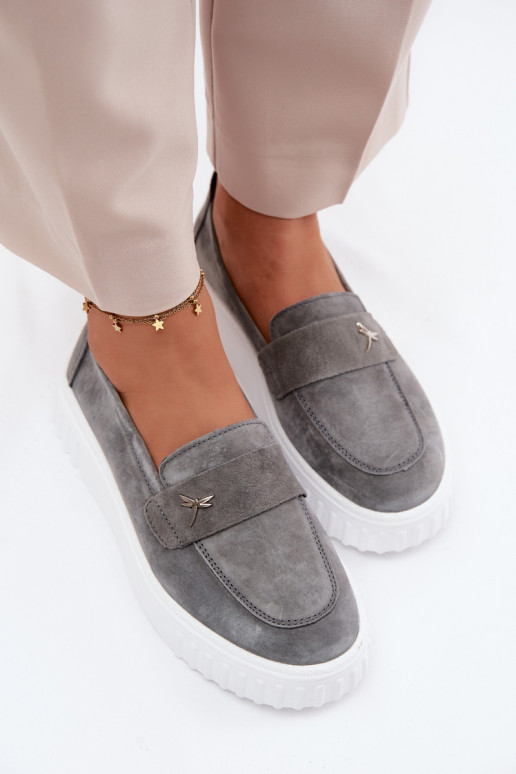 Damen-Plattformslipper aus Kunstveloursleder Vinceza 93218 in Grau