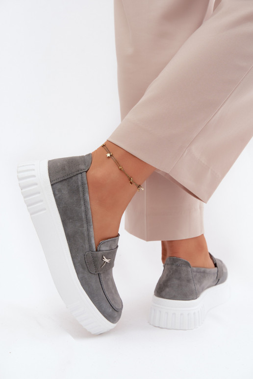 Damen-Plattformslipper aus Kunstveloursleder Vinceza 93218 in Grau