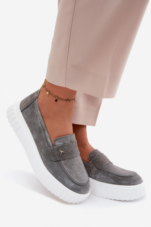 Damen-Plattformslipper aus Kunstveloursleder Vinceza 93218 in Grau