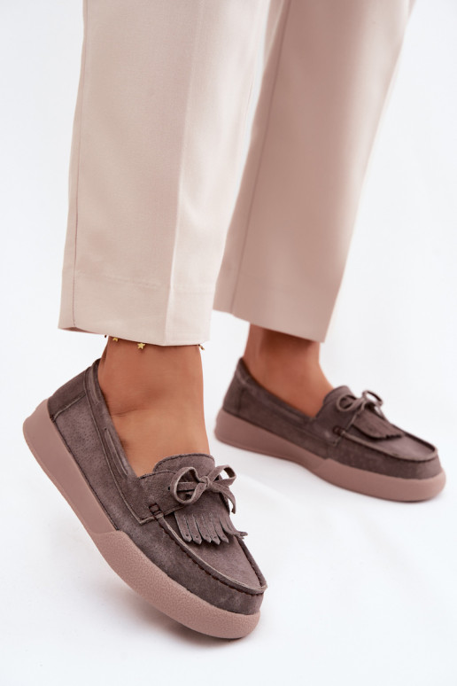 Mokassins für DamenErmöglichtturalnego aus INildlederu mit Bändern Und Fringe Vinceza 93223 braune Farbe