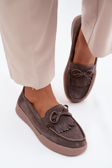 Mokassins für DamenErmöglichtturalnego aus INildlederu mit Bändern Und Fringe Vinceza 93223 braune Farbe 2