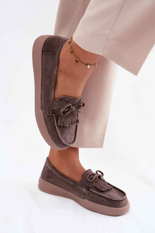 Mokassins für DamenErmöglichtturalnego aus INildlederu mit Bändern Und Fringe Vinceza 93223 braune Farbe