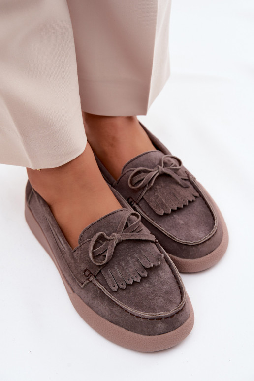 Mokassins für DamenErmöglichtturalnego aus INildlederu mit Bändern Und Fringe Vinceza 93223 braune Farbe