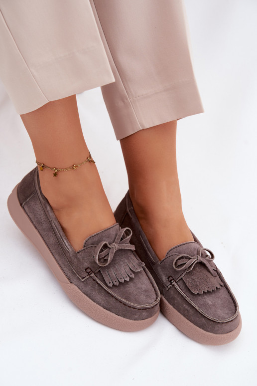 Mokassins für DamenErmöglichtturalnego aus INildlederu mit Bändern Und Fringe Vinceza 93223 braune Farbe