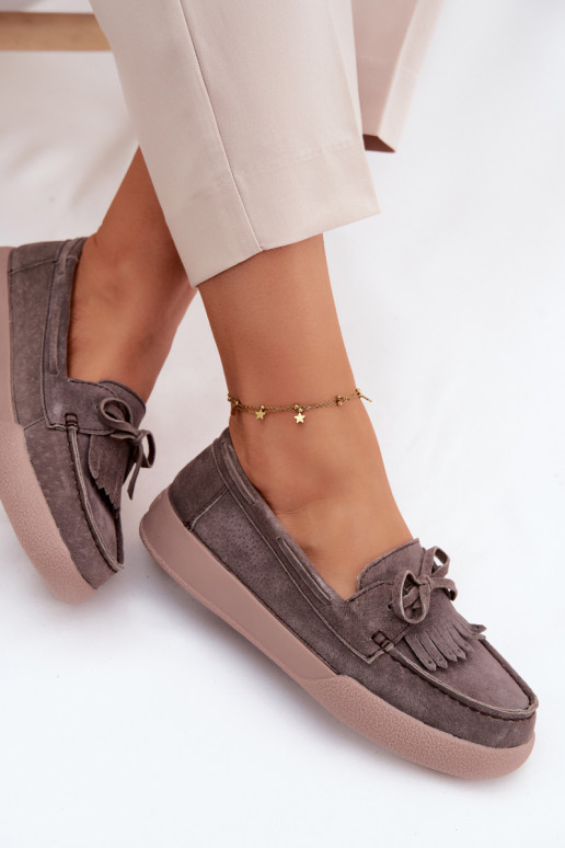 Mokassins für DamenErmöglichtturalnego aus INildlederu mit Bändern Und Fringe Vinceza 93223 braune Farbe