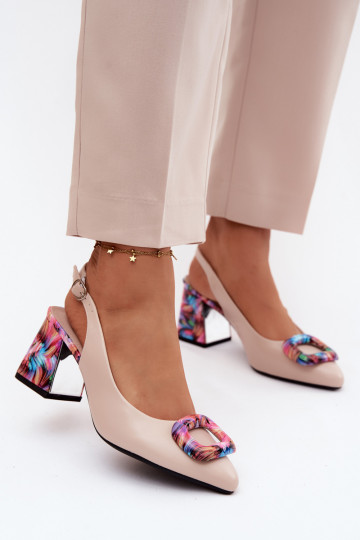 Damen-Sandalen mit hohen AbsätzenDekoracyjną mit Schnallen Vinceza 62289 Beige 2