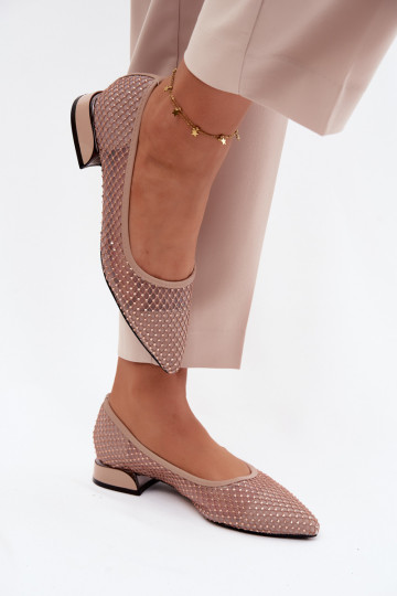 Beige Ballerinas mit niedrigem Absatz und Netzdekoration Vinceza 62294