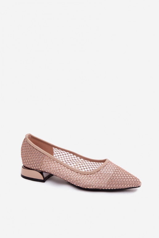 Beige Ballerinas mit niedrigem Absatz und Netzdekoration Vinceza 62294