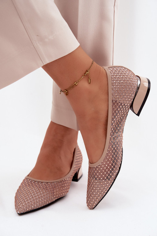 Beige Ballerinas mit niedrigem Absatz und Netzdekoration Vinceza 62294