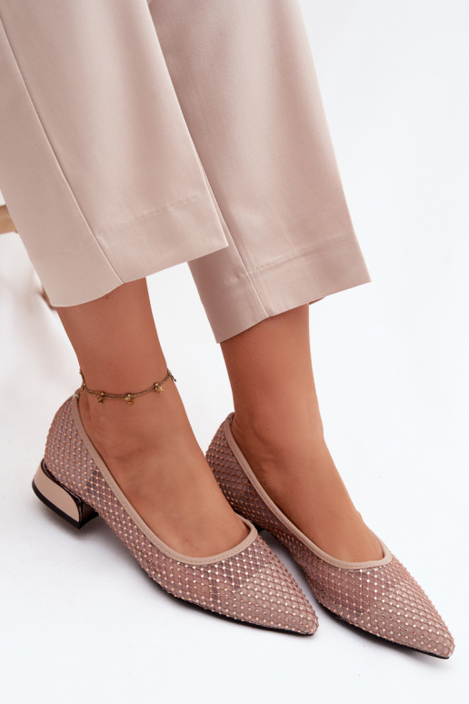 Beige Ballerinas mit niedrigem Absatz und Netzdekoration Vinceza 62294