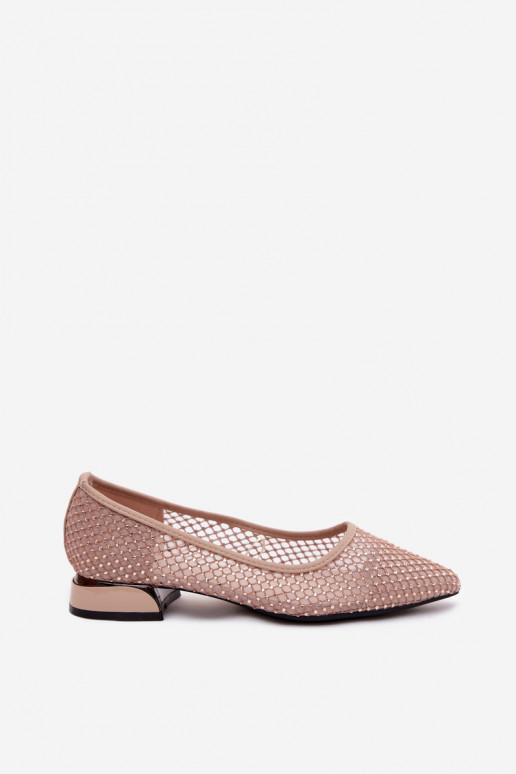 Beige Ballerinas mit niedrigem Absatz und Netzdekoration Vinceza 62294