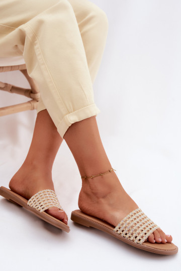 Sandfarbene Slipper mit glänzenden Details Fendi