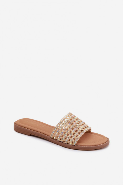 Sandfarbene Slipper mit glänzenden Details Fendi