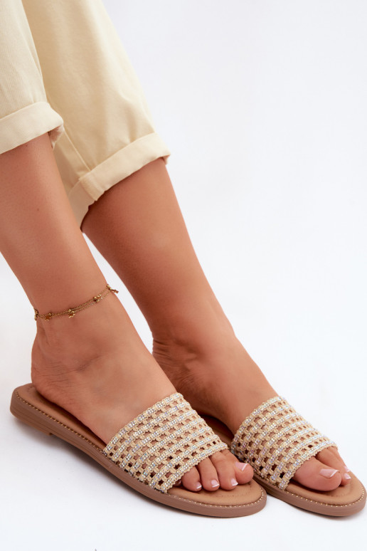 Sandfarbene Slipper mit glänzenden Details Fendi