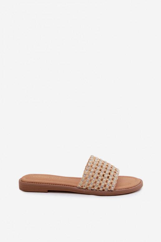 Sandfarbene Slipper mit glänzenden Details Fendi