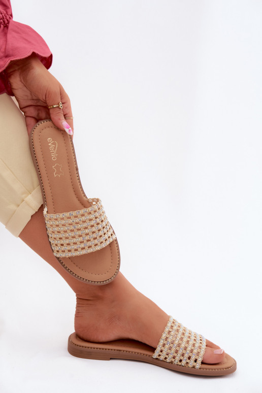 Sandfarbene Slipper mit glänzenden Details Fendi