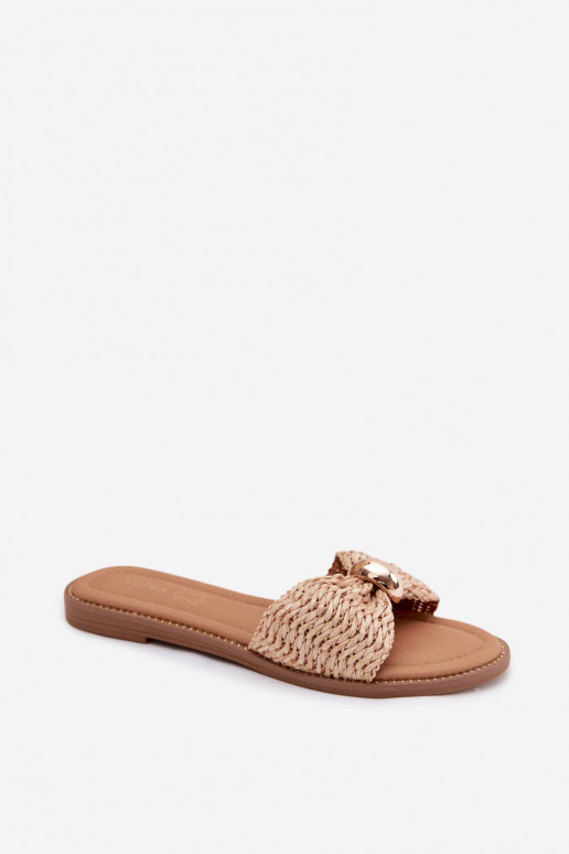 mit Schriften Damenhausschuhe Ze goldene Farbem Detalem Beige Goldie