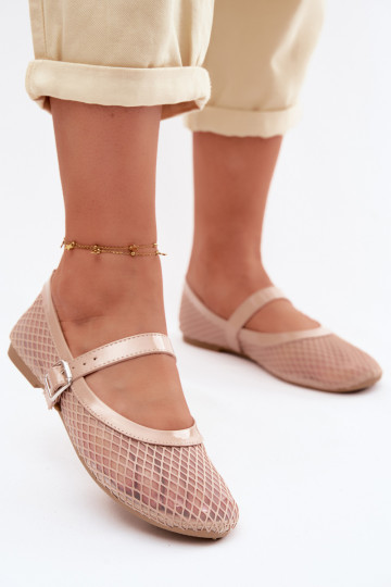 Sandfarbene Netzballerinas mit Riemen Gaia 2