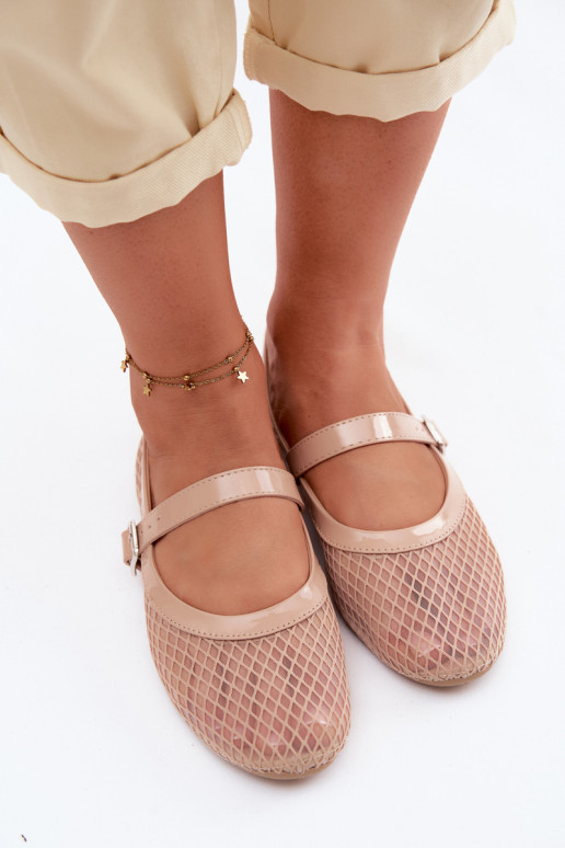 Netz Ballerinas mit Riemen Beige Gaia