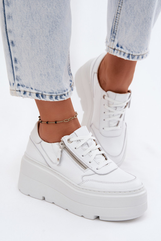 Weiße Ledersneaker mit Plattform Zazoo N1084
