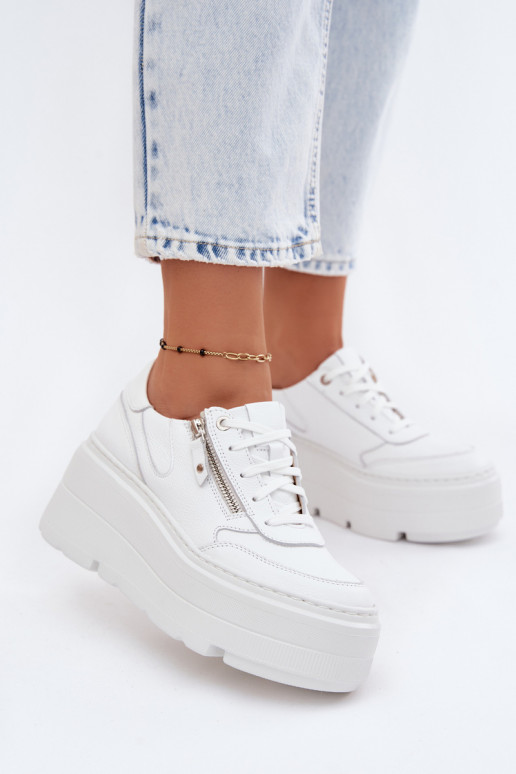 Weiße Ledersneaker mit Plattform Zazoo N1084