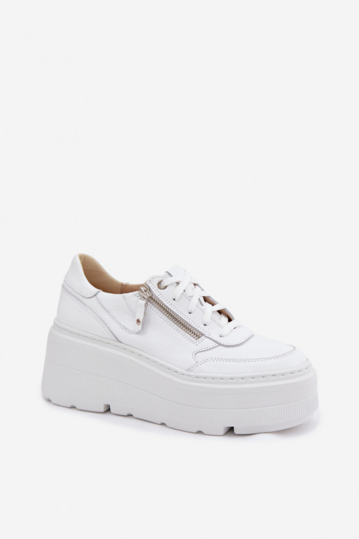 Weiße Ledersneaker mit Plattform Zazoo N1084